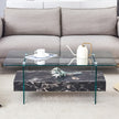 Modern Two-Tier Clear Tempered Glass And Black Marble Texture