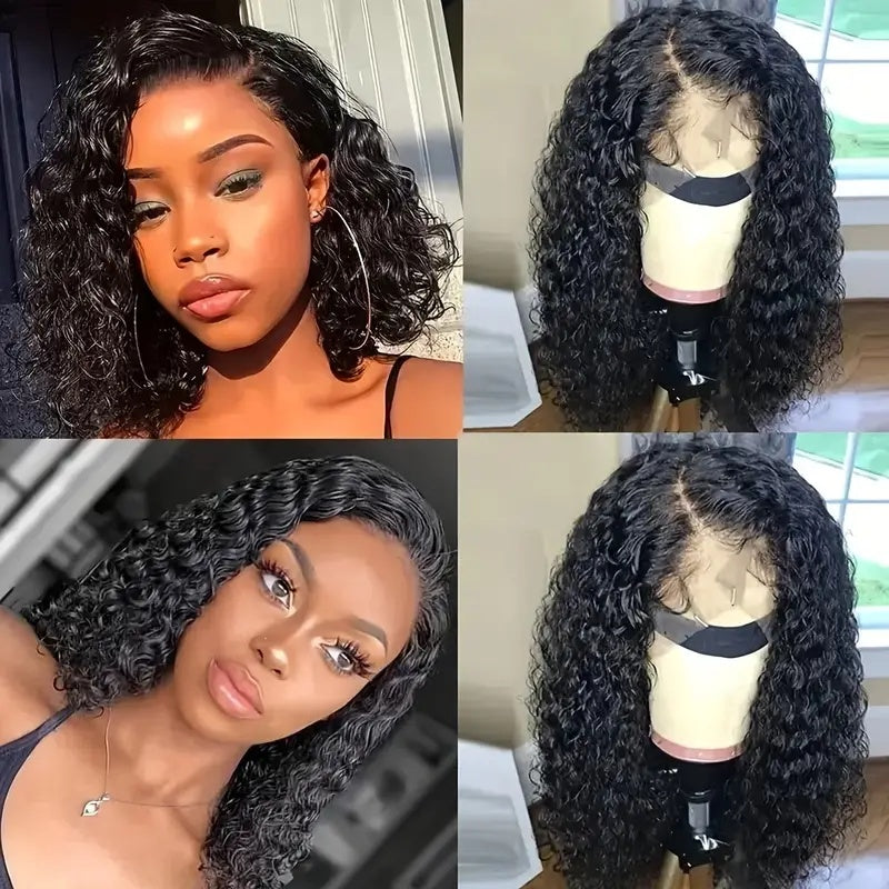13x4x1 Lace Closed Synthetic Non-toxic Wig Short Bob Jerry Curly Hair Wig 14 Inch Non-adhesive Lace