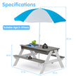 3-in-1 Children's Outdoor Wooden Picnic Table With Umbrella