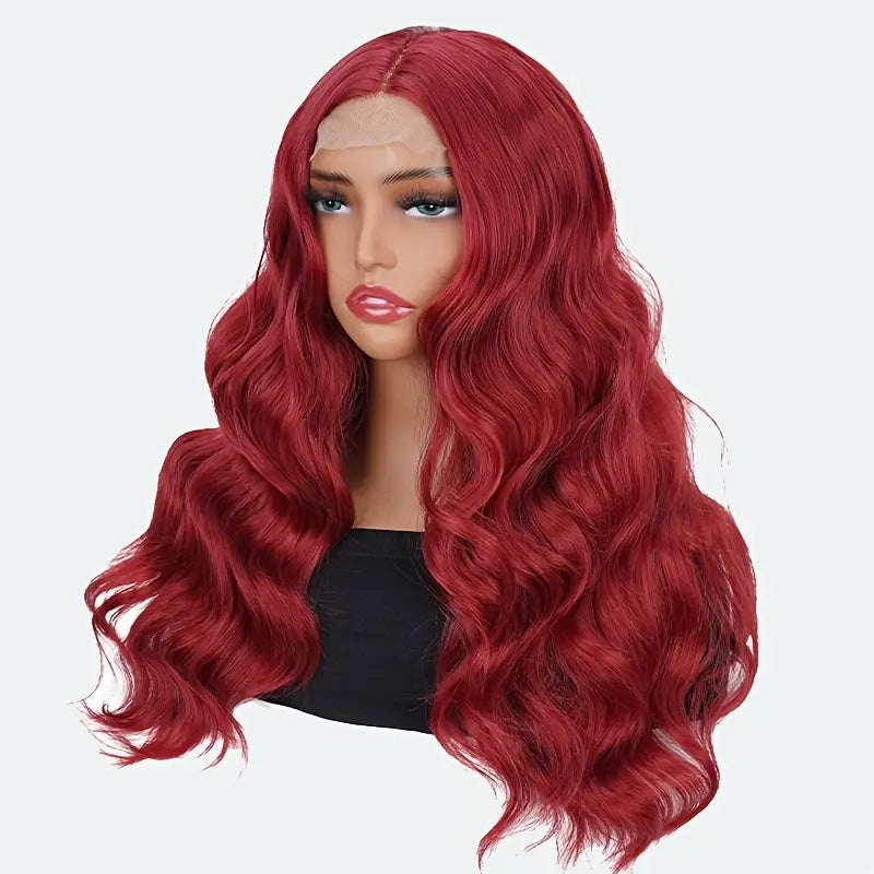 Elegant 24 Inch Red Wavy Synthetic Wig
