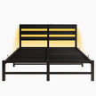 Queen Size Metal Bed Frame With Wooden Headboard and RGB lights