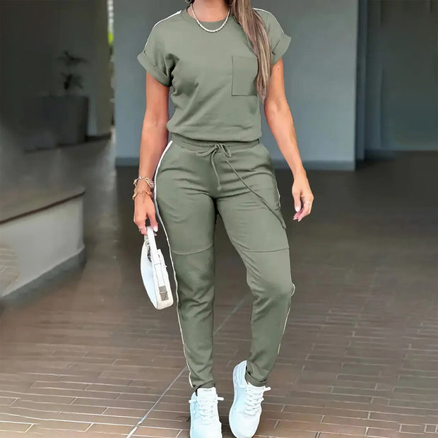 Women's Solid Color Short Sleeve Two-Piece Set