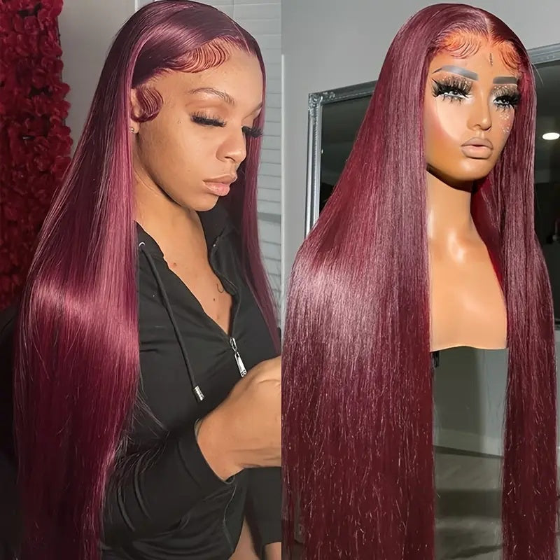 High Temperature Resistant Burgundy Long Straight Lace Non-toxic Wig