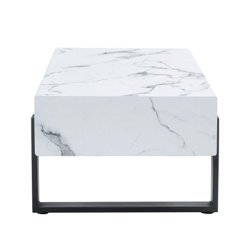 Black and White Minimalist MDF Marble-Patterned Coffee Table.