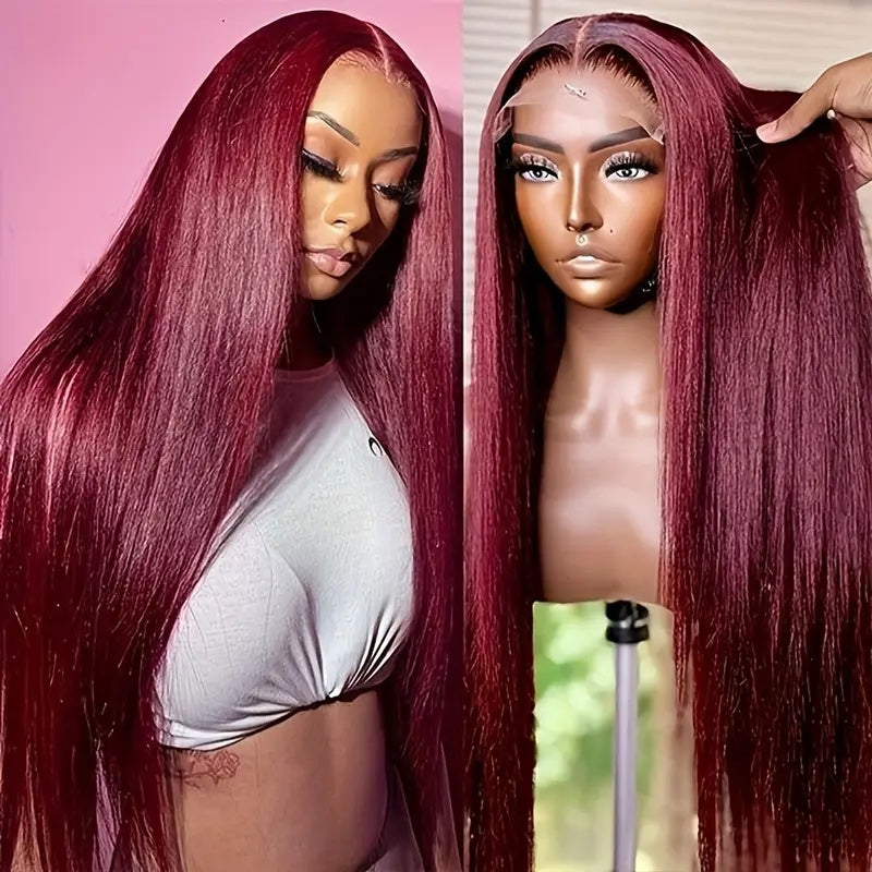 High Temperature Resistant Burgundy Long Straight Lace Non-toxic Wig