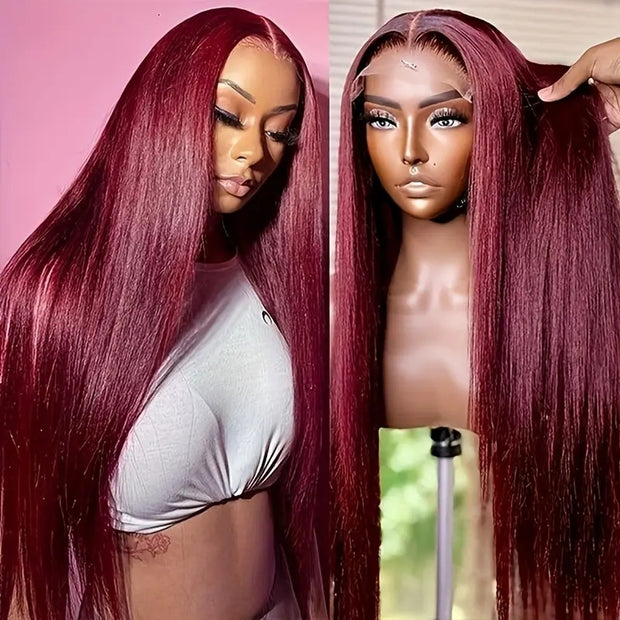 High Temperature Resistant Burgundy Long Straight Lace Non-toxic Wig