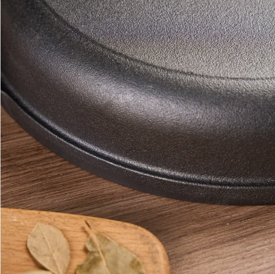 11 Cast Iron Wok With Dual Handles And Wooden Lid, Uncoated Frying Pan