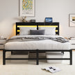 Queen Size Metal Bed Frame With Wooden Headboard and RGB lights