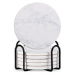 Set Of 6 Beverage Coasters With Stand Round 4in Ceramic Coaster With Metal Stand Absorbent Marble Stone Coaster With Cork Base