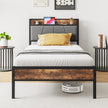 Twin Size Bed Frame, Storage Headboard With Charging Station