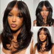 9x6 Lace Wavy Layer Cut Non-Glue Wig With Curtain Bangs Black Female Human Hair Wig