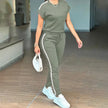 Women's Solid Color Short Sleeve Two-Piece Set