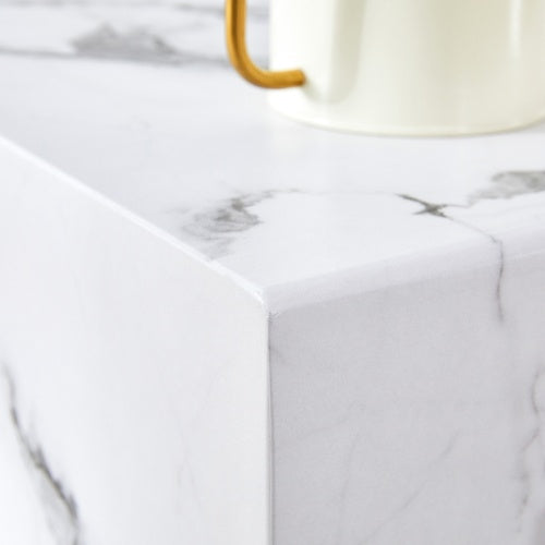 Black and White Minimalist MDF Marble-Patterned Coffee Table.