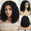 4x4 Lace Front Braided Wig Curly Mini Faux Locs Ombre Brown