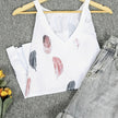 Ladies' V-neck Feather Print