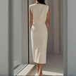 Women's Solid Color Round Neck Short Sleeve Dress With Side Slit