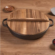 11 Cast Iron Wok With Dual Handles And Wooden Lid, Uncoated Frying Pan