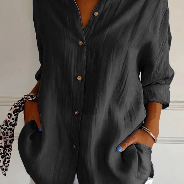 Women's Pleated Button-Down Shirt - Lightweight & Versatile