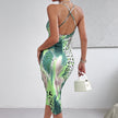Ladies' Leopard Print Cross Shoulder Strap Backless Dress