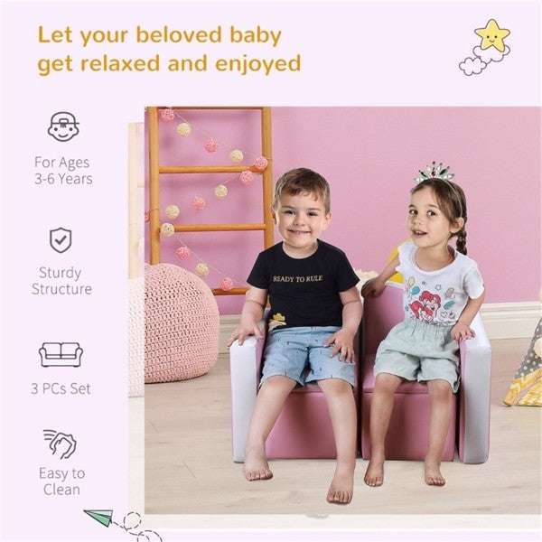 Children's 2-in-1 Sofa Set - Pink