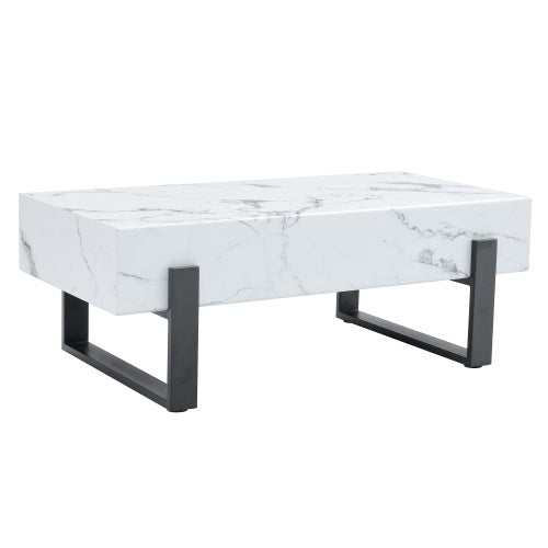 Black and White Minimalist MDF Marble-Patterned Coffee Table.