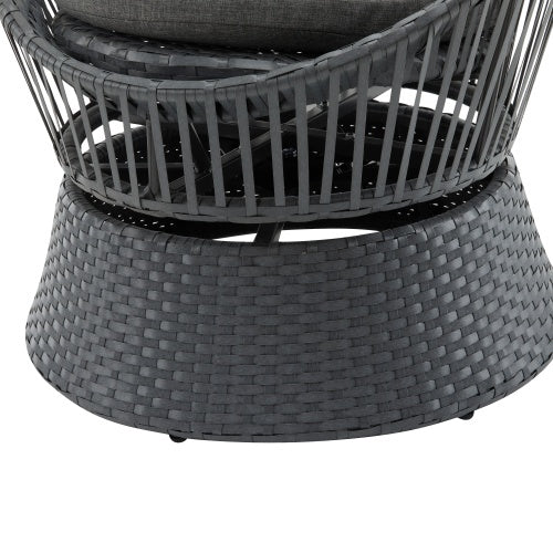 Modern Gray Wicker Lounge Chair With Rattan And Iron Frame