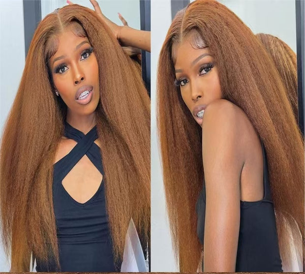 Lace Female Non-toxic Wig, Soft Natural Brown Blonde Hair