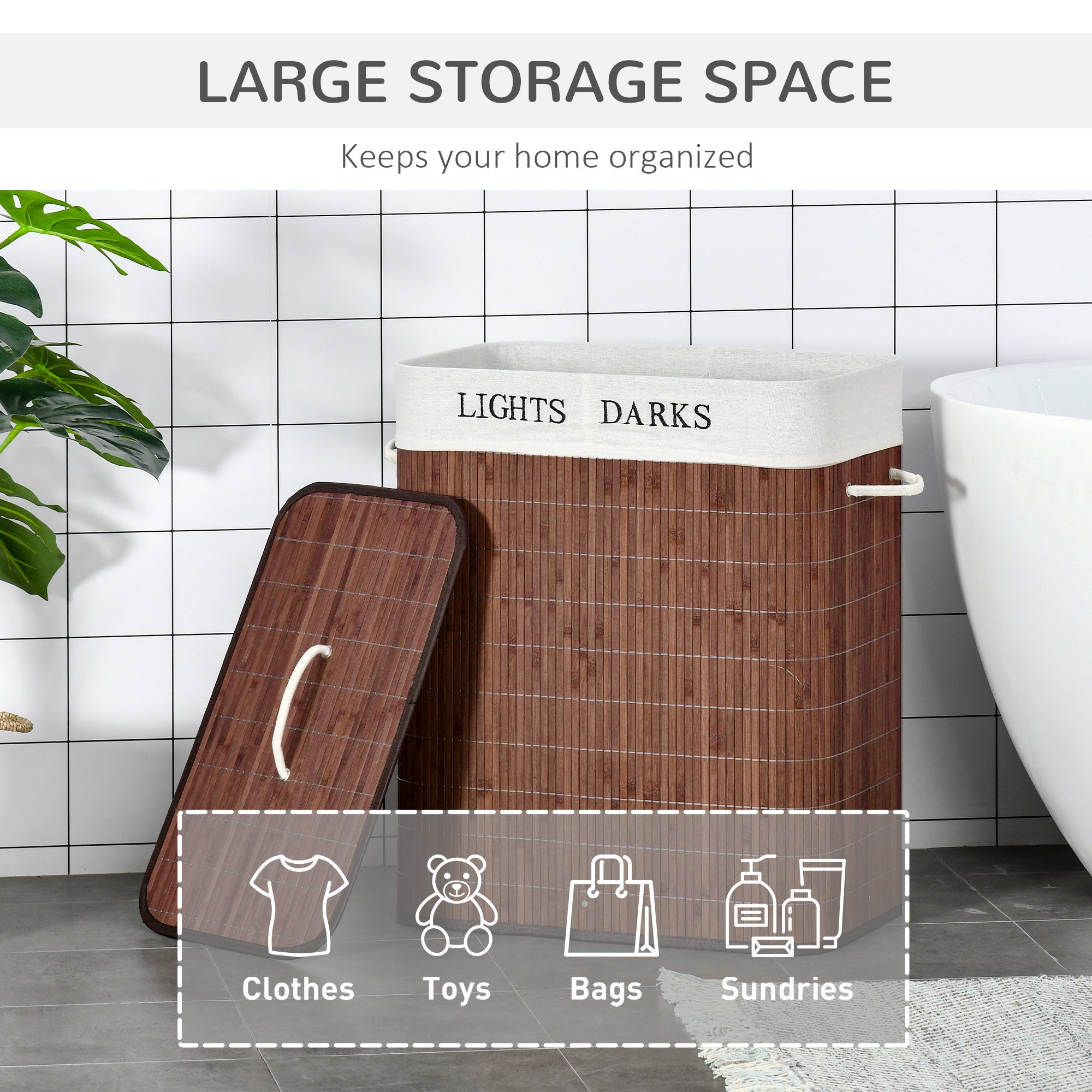 Bamboo Laundry Basket With Lid And String Handles