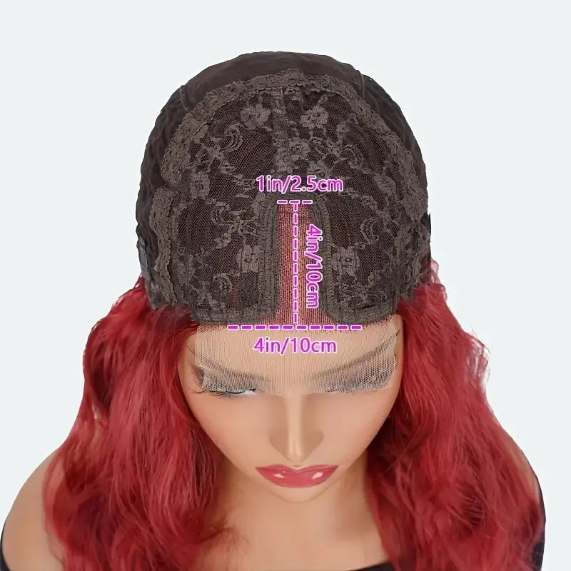 Elegant 24 Inch Red Wavy Synthetic Wig