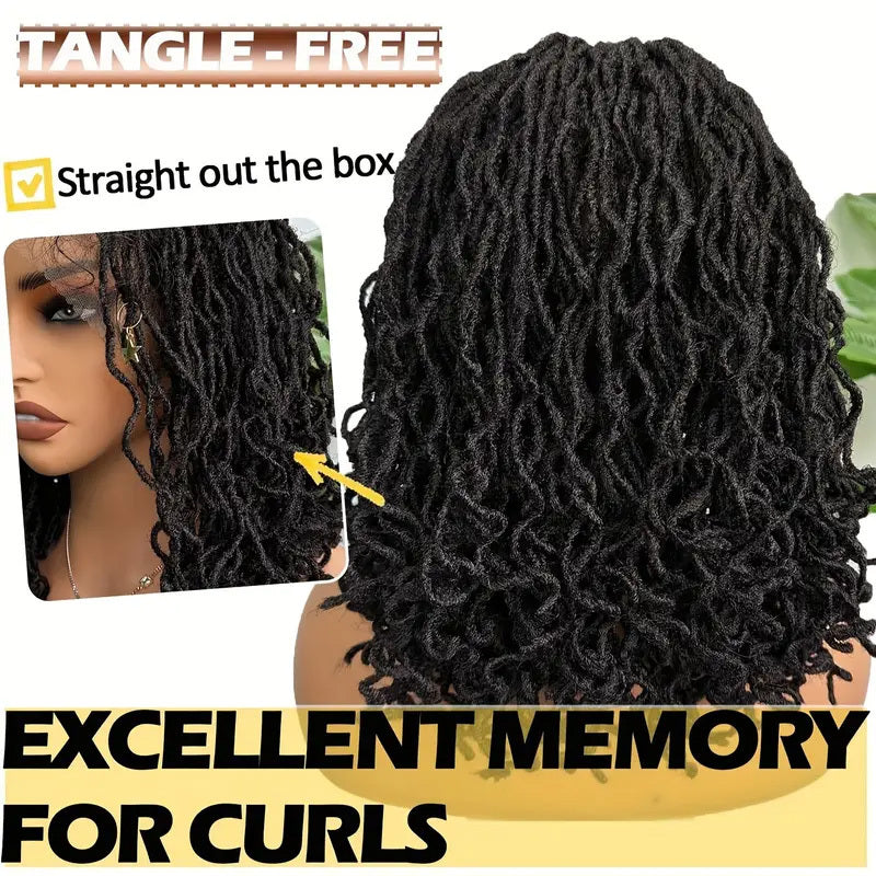 4x4 Lace Front Braided Wig Curly Mini Faux Locs Ombre Brown