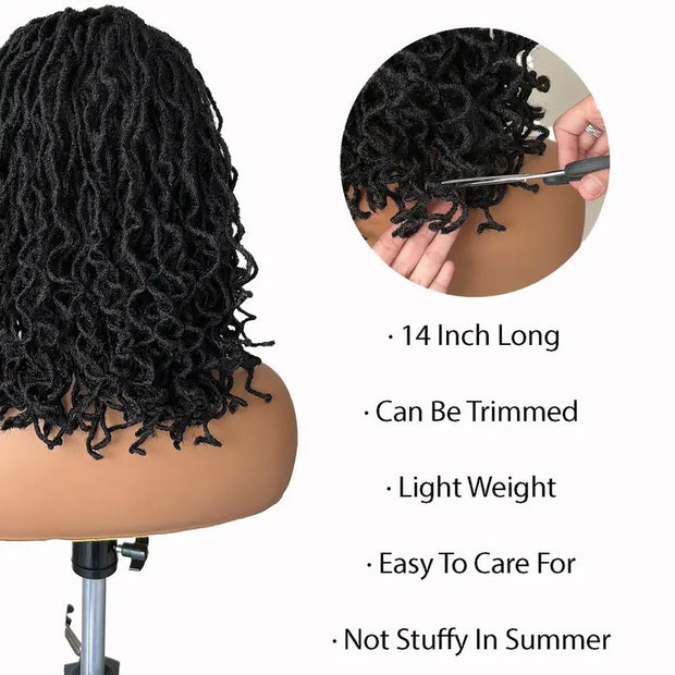 4x4 Lace Front Braided Wig Curly Mini Faux Locs Ombre Brown