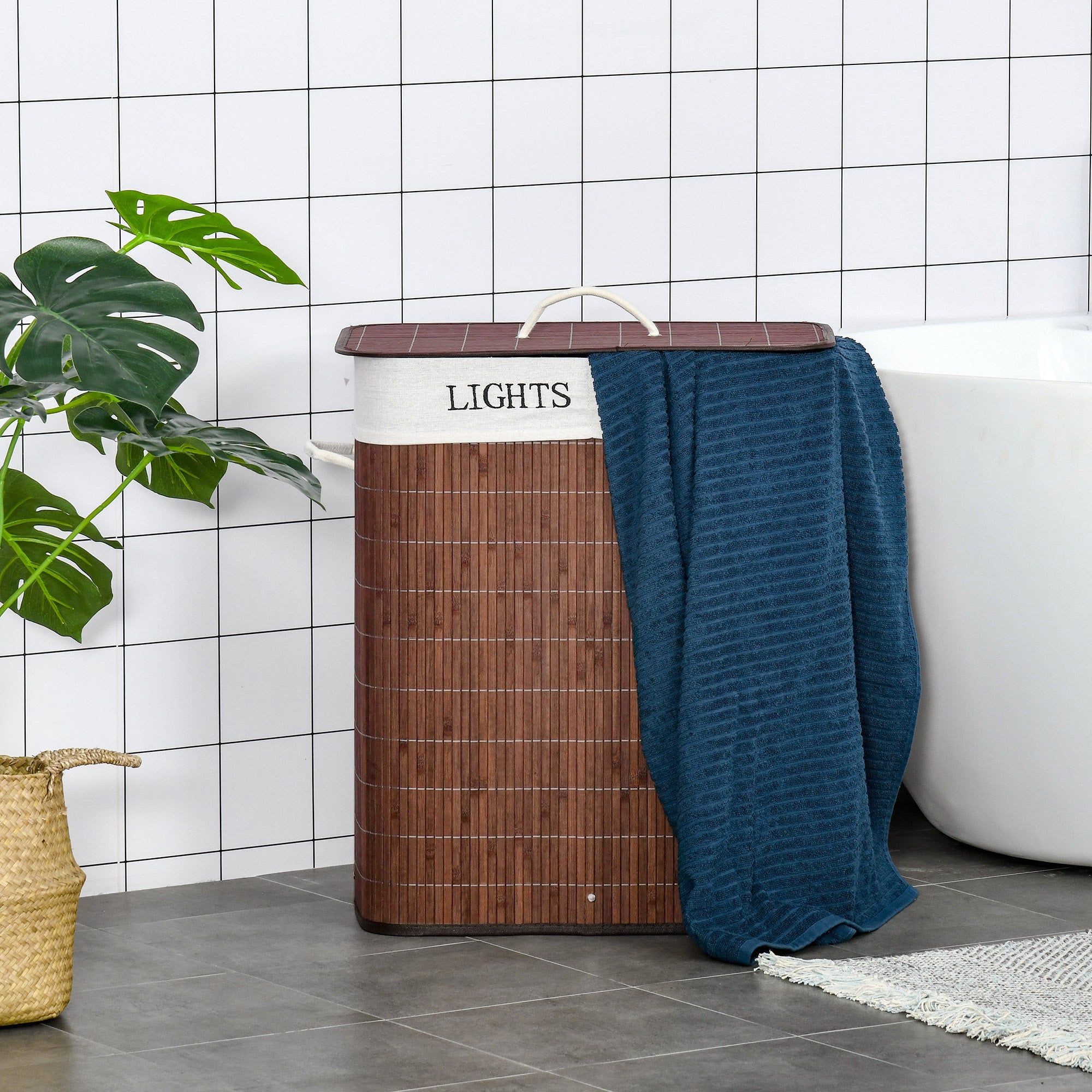 Bamboo Laundry Basket With Lid And String Handles