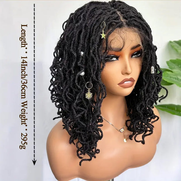 4x4 Lace Front Braided Wig Curly Mini Faux Locs Ombre Brown