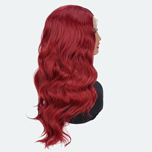 Elegant 24 Inch Red Wavy Synthetic Wig