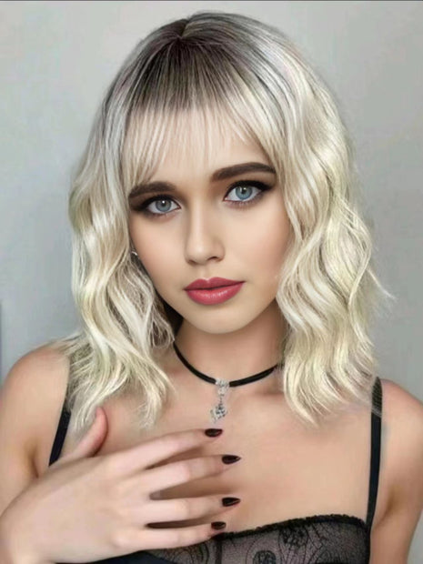 Synthetic Wavy Wig With Bangs