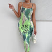 Ladies' Leopard Print Cross Shoulder Strap Backless Dress