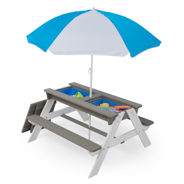 3-in-1 Children's Outdoor Wooden Picnic Table With Umbrella