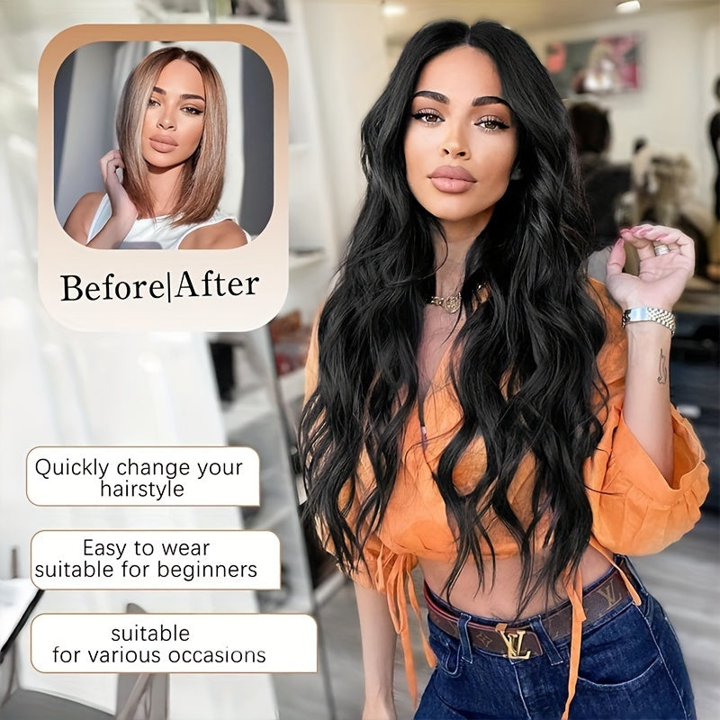 26 Inch Women's Black Long Wave Non-toxic Wig