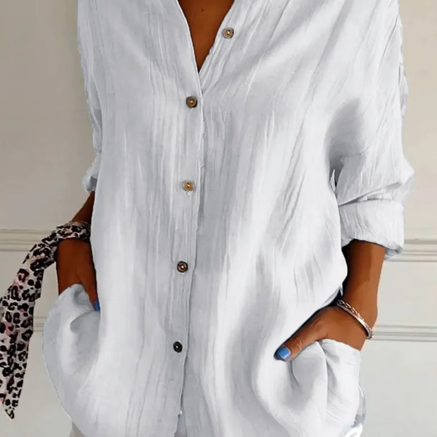 Women's Pleated Button-Down Shirt - Lightweight & Versatile